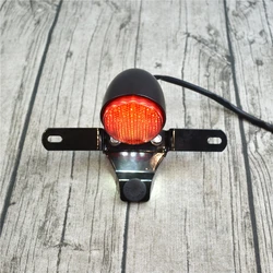 Retro Motorcycle LED Tail Light Aluminum Alloy Brake Lamp Modified Super Bright Rear Light with License Plate Lights EU Approval