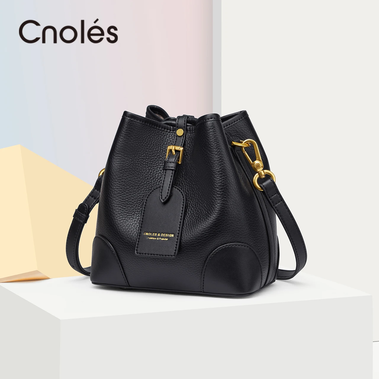 Cnoles New Female Bucket Bag Leather Crossbody Bags for Women Luxury Shoulder Bag Ladies Brand Designer Bag