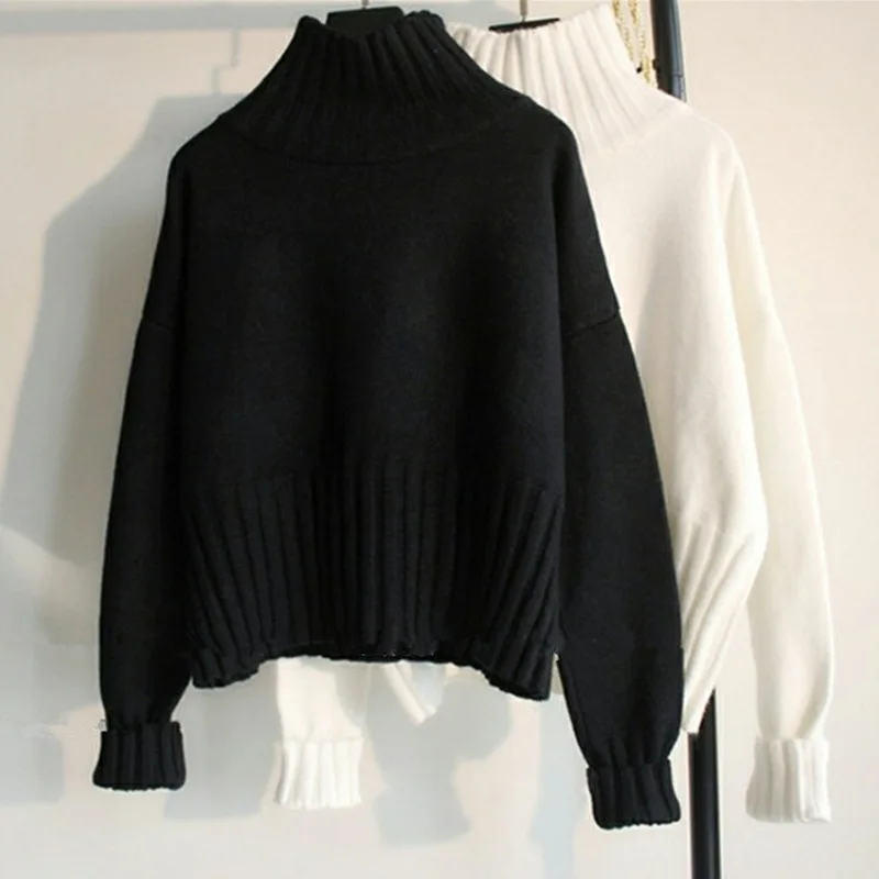 Woman 2021 Autumn Winter Traf Turtleneck Pullover Sweaters Women Slim Knitted Warm Sweaters Fashion Pull Femme