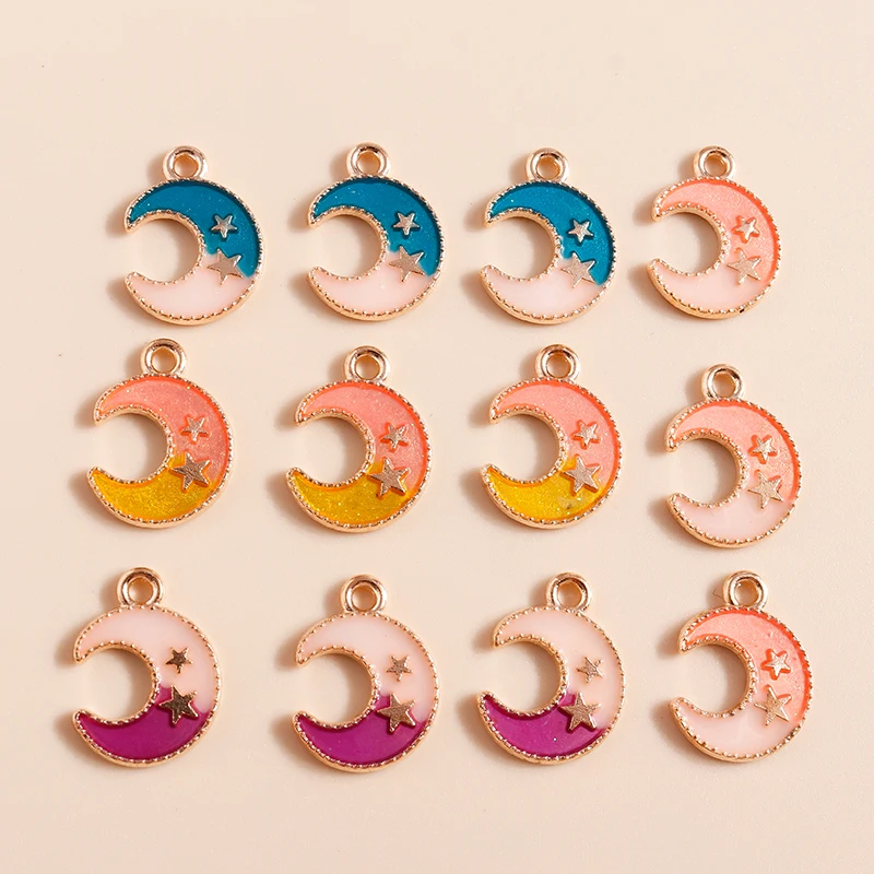 Leslie 10pcs Kawaii Colorful Enamel Star Moon Charms Pendants for Necklaces Bracelets Earrings DIY Jewelry Making Accessories