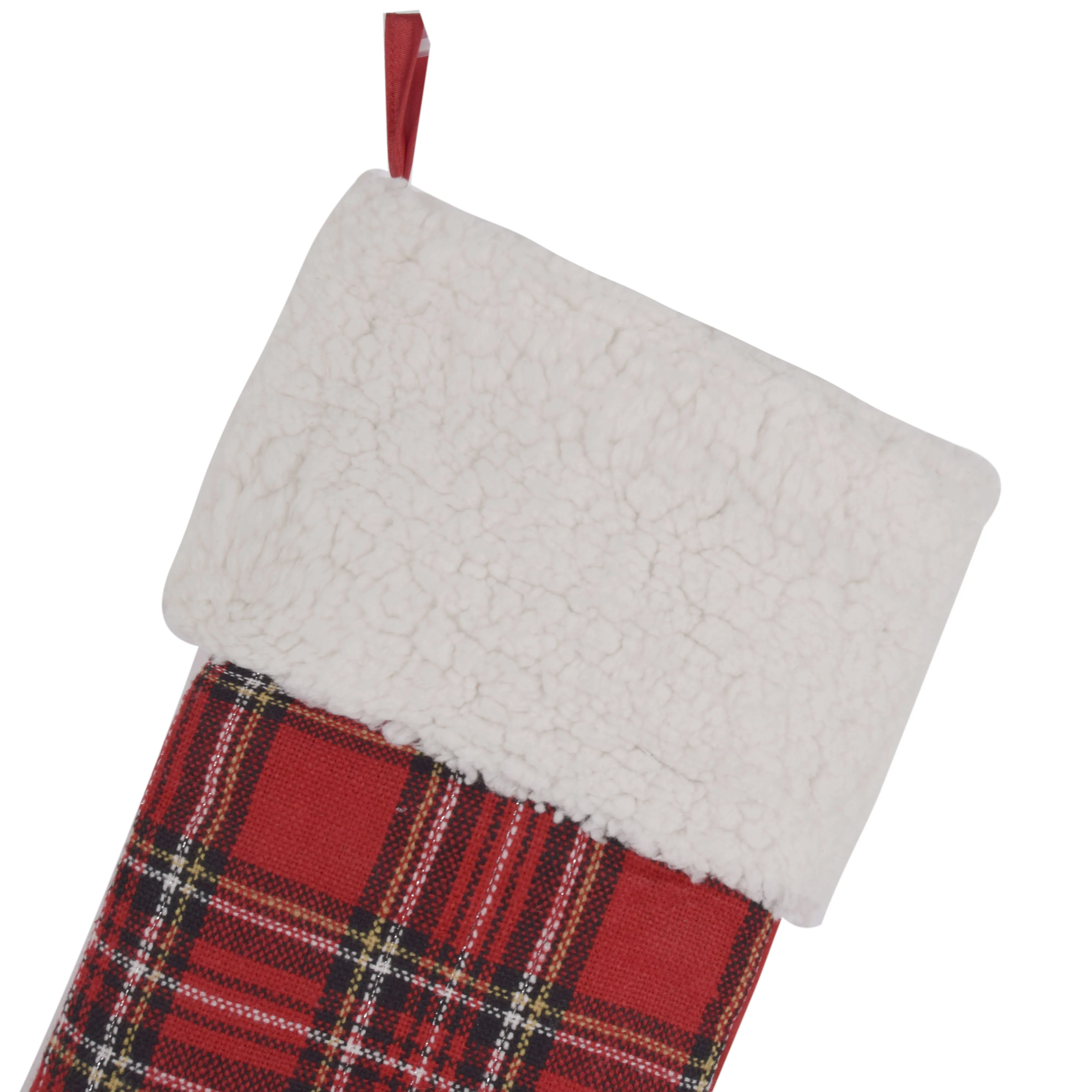 Free shipping Promotion Plaid body With sherpa Cuff Christmas stocking red P1764