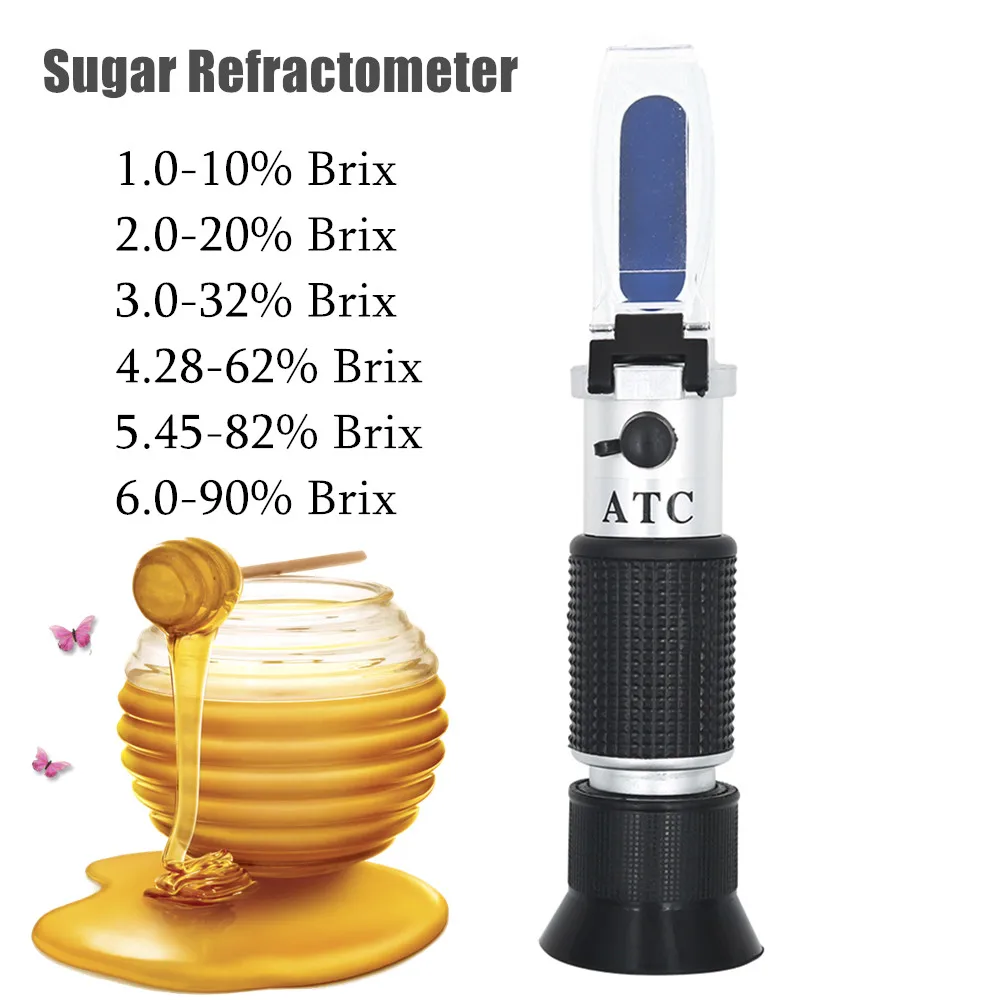 Refractometer Sugar Concentration Meter Densimeter 0-32% Brix Saccharimeter 58~90% Brix 38~43 Be Baume Honey Wine Refractometer