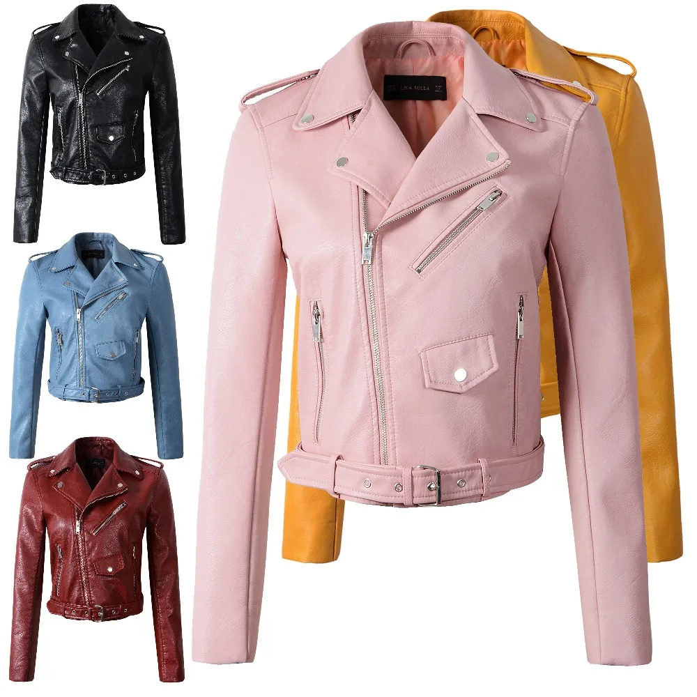 Vêtements d'extérieur de haute qualité pour femmes, vestes en cuir PU rouge pour femmes, manteau court chaud pour moto, automne et hiver, livraison gratuite