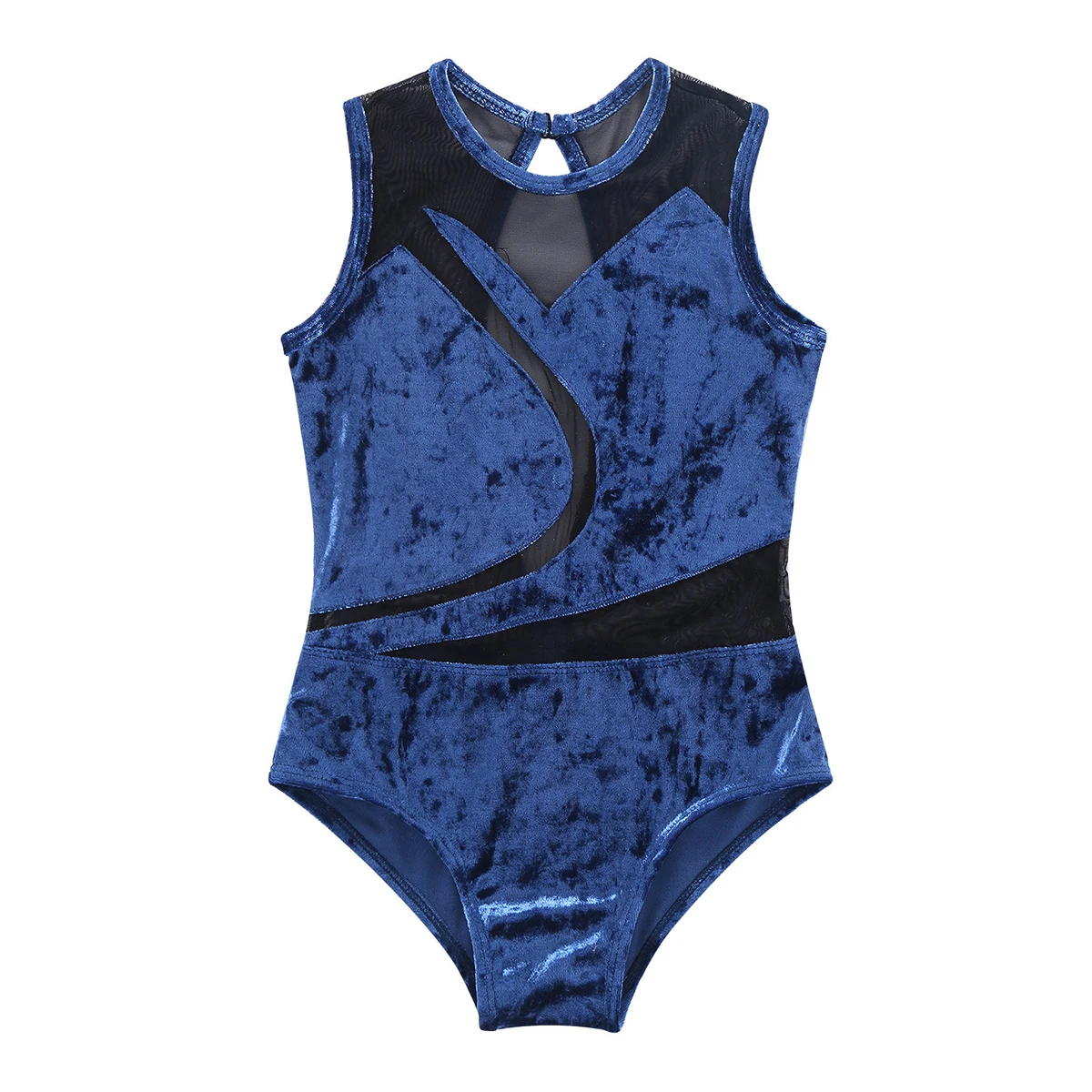 Girls Sleeveless Soft Pleuche Mesh Splice Gymnastics Leotard One-Piece Cutout Back Gymnastics Jumpsuit Child Kids Dance Wear