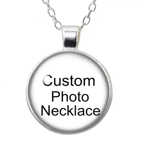 Personalized Custom Photo glass cabochon silver plated/Bronze/crystal pendant chain necklace DIY Jewelry Women Kid Gift