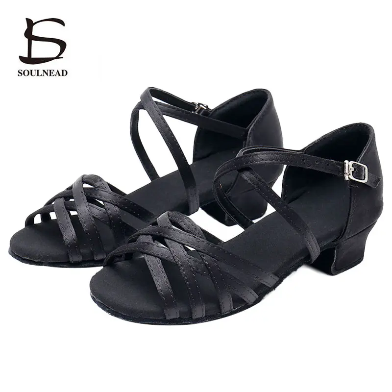 Kids Salsa Dance Shoes Children Girl\'s Latin Jazz Dance Shoes White Black Low Heel Sandals Woman Ballroom Tango Dancing Shoes