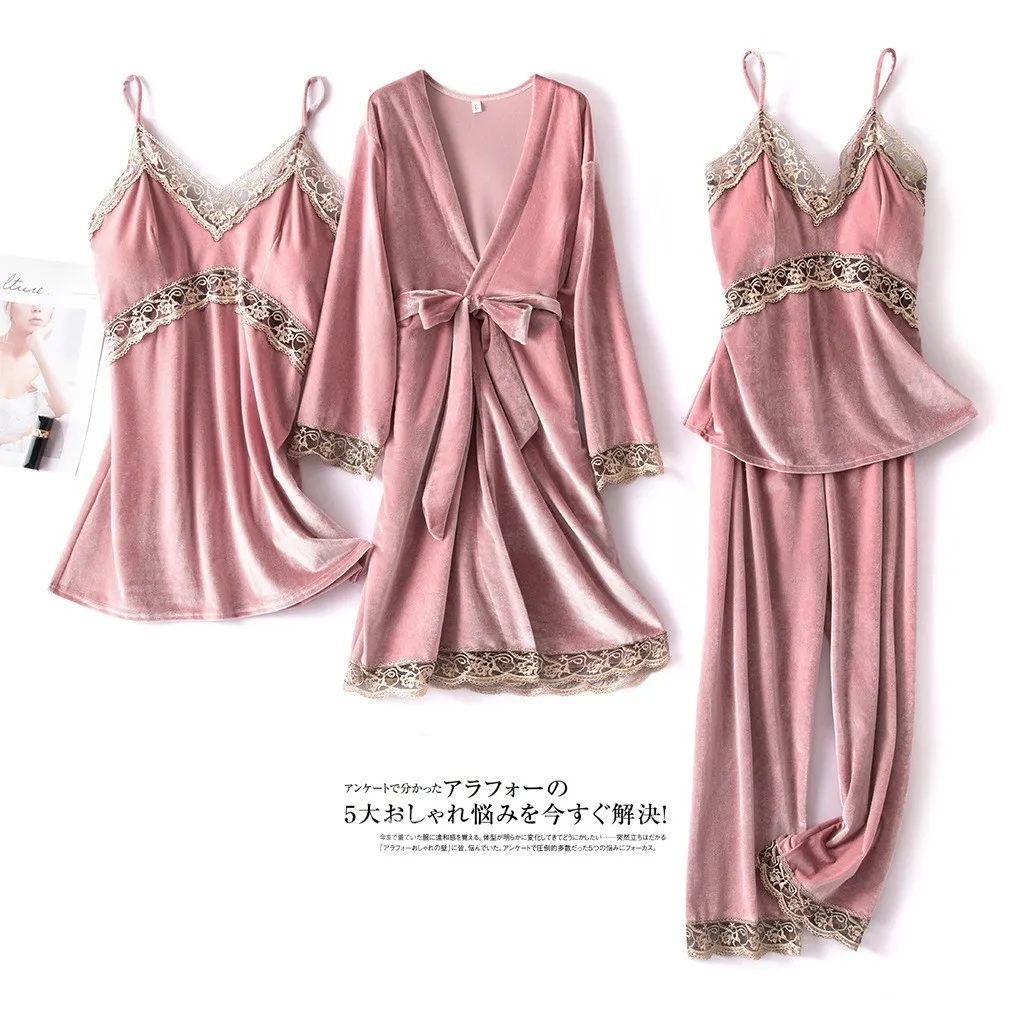 Velour Pijamas Set Women Casual Sleepwear Intimate Lingerie Negligee Sexy Lounge Home Clothing Bathrobe Women Nightwear