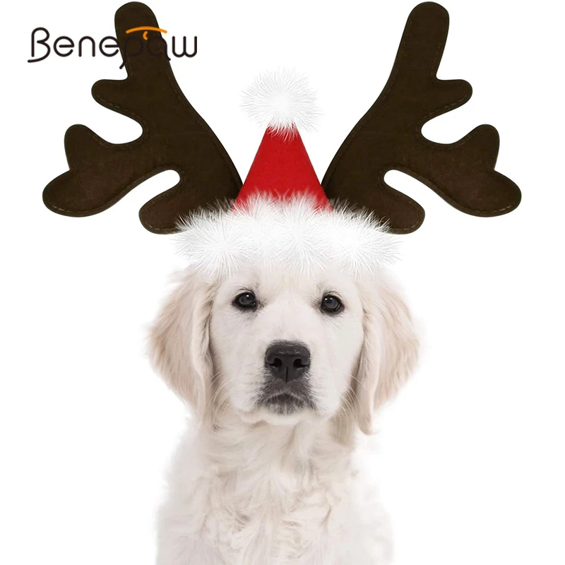 Benepaw Christmas Reindeer Antlers Dog Hat Adjustable Elastic Strap Headband Classic Headwear Party Pet Costumes Accessories