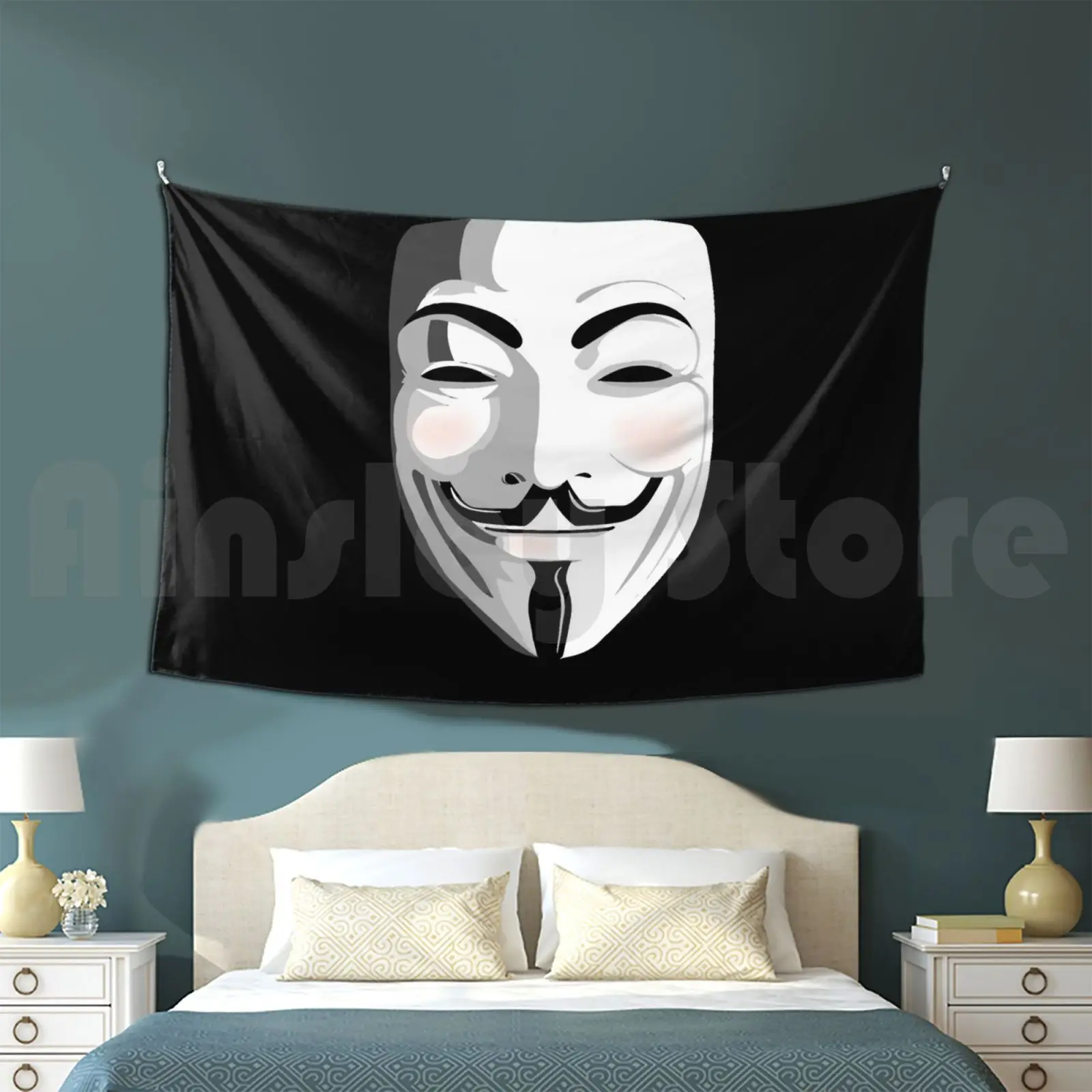 Guy Fawkes Tapestry Living Room Bedroom Tank Athena Riot Alpha Anonymous Protest We Are Legion Spec Ops Black