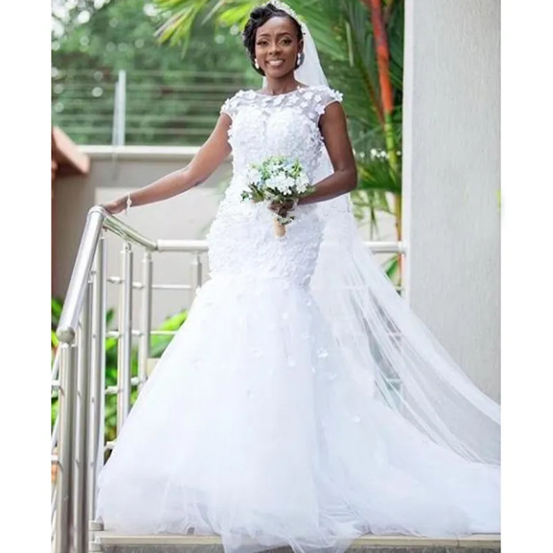 Vestido De boda blanco De sirena para niñas, traje De novia De talla grande, 3dflowers, 2021