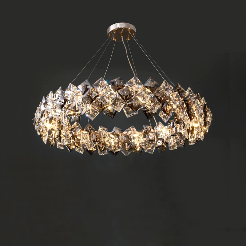 3 Layer Artistic LED Gold Silver Crystal Dimmable Chandelier Lustre Lighting Hanging Lamps Suspension