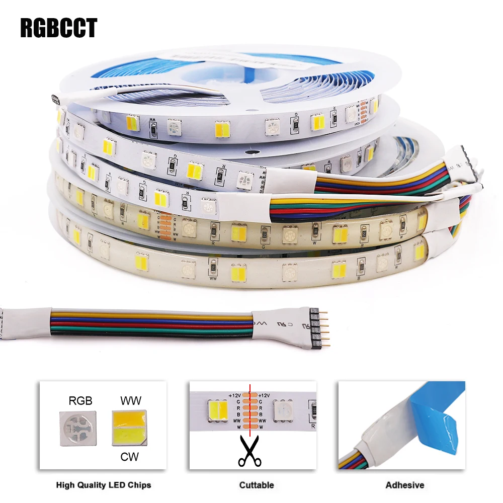SMD 5050 listwy RGB LED lekka wodoodporna taśma LED 5M 300LED DC12V 24V RGBCCT RGBW RGBWW białe ciepłe białe światło LED taśma elastyczna
