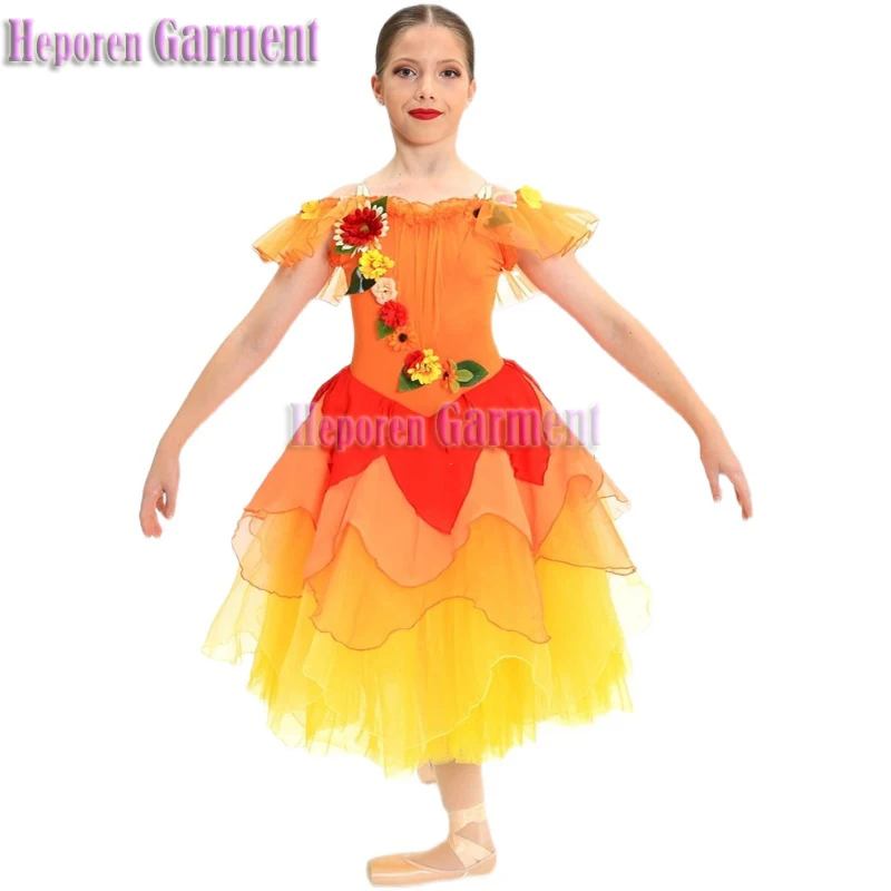 New Arrival Waltz of the Flowers Ballet\'s Cinderella TUTU,Nutcracker Fairy Balle Costumes Orange Ballet Ballerina Clothes