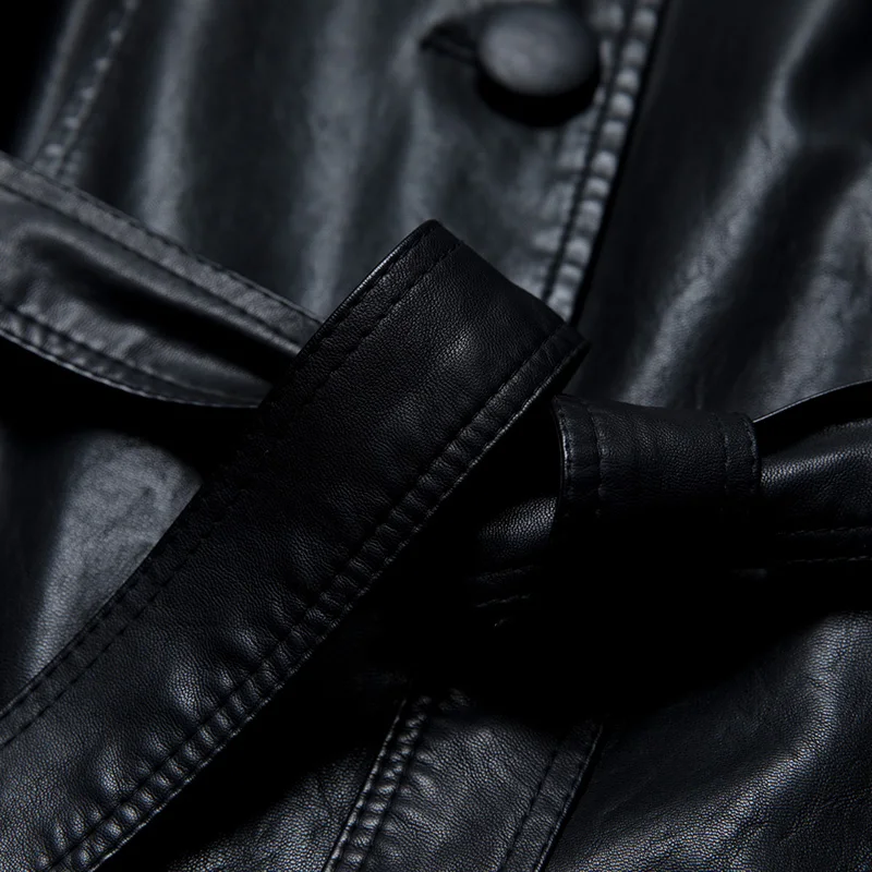 Spring coat ladies Pu leather coat lengthened autumn fashion locomotive leather windbreaker over knee women black red green
