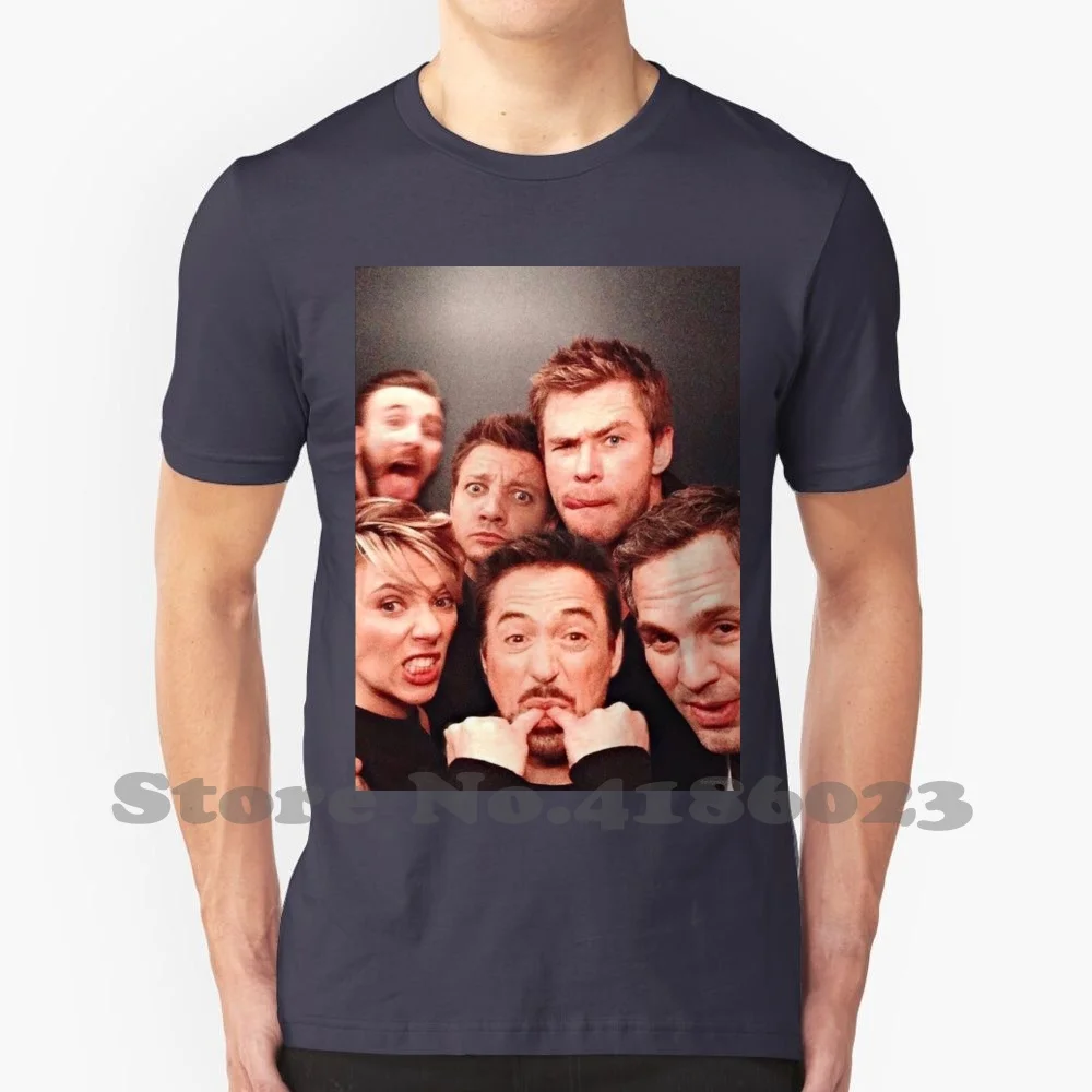 Robert Downey Jr And Chris Evans And Scarlet Johansson And Chris Hemsworth 100% Cotton T-Shirt Robert Downey Jr Scarlet