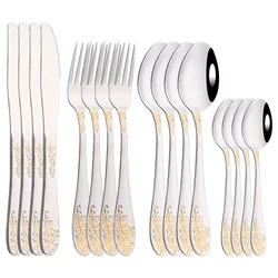 Gold Plated Tableware Cutlery Set Luxury Flatware Set Stainless Steel Knife Fork Spoon Royal Western Dinnerware Silverware Set