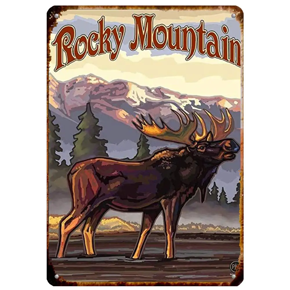 

New Vintage Retro Metal Rocky Mountain Elk Moose Home Bar Club Kitchen Restaurant Wall Art Decor Plaque Signs 12X8Inch