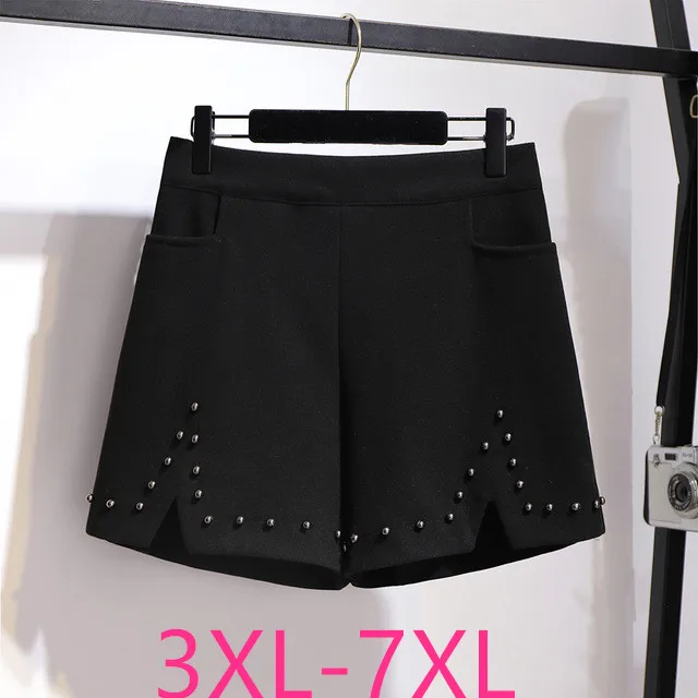 

New Spring Autumn Plus Size Shorts For Women Large Loose Elastic Waist Wide Leg Thick Work Wear Shorts Black 4XL 5XL 6XL 7XL