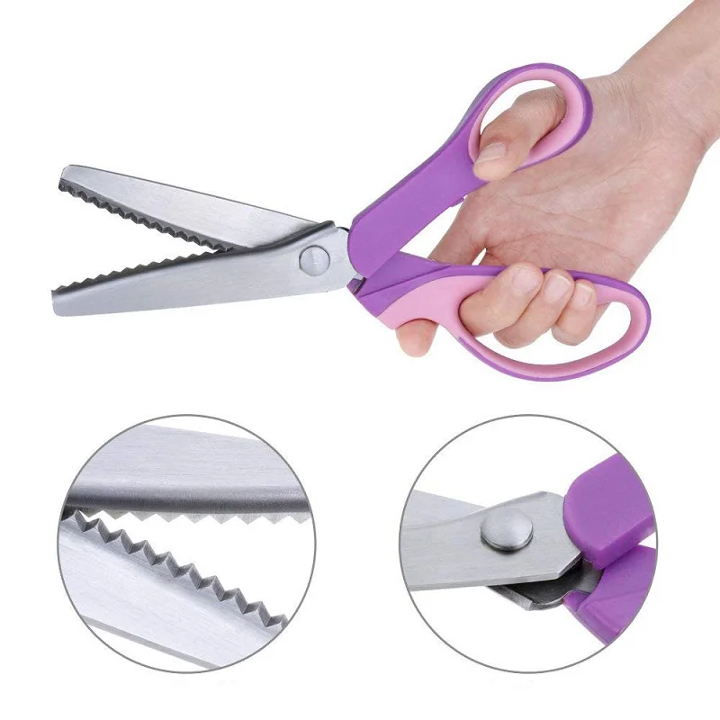 Professional Stainless Steel Dressmaking Sewing Craft ScissorsTriangular & Semicircular Serrated, 9.3 inches Handled Pinking