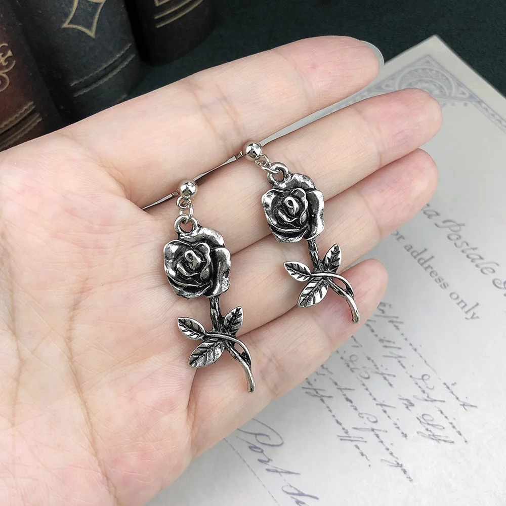 Fashion Parts Gothic Punk Earl Flowers Dark Wild Rose Zinc Alloy Dangle Earrings For Women Fahion Jewelry wholesale