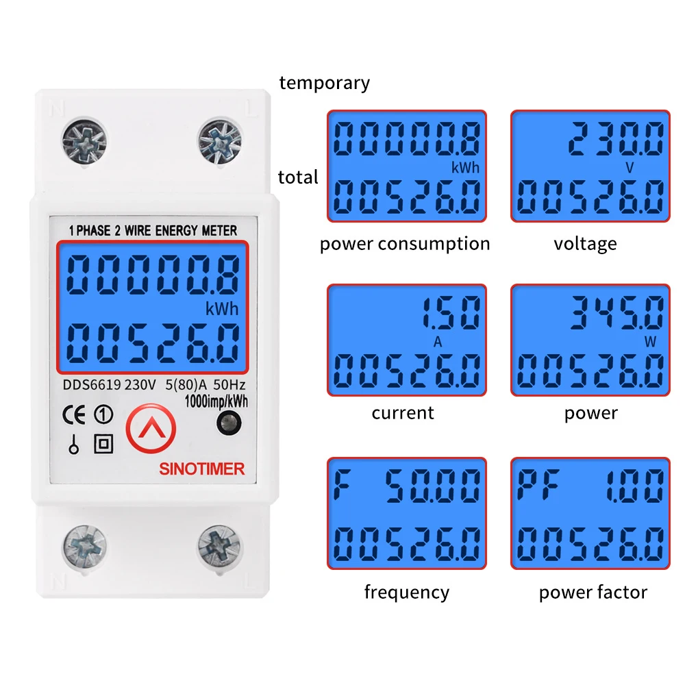 DDS6619 with Backlight DIN Rail kwh Meter Energy Saving Wattmeter Electric Power Consumption Meter Multifunctional Electricity