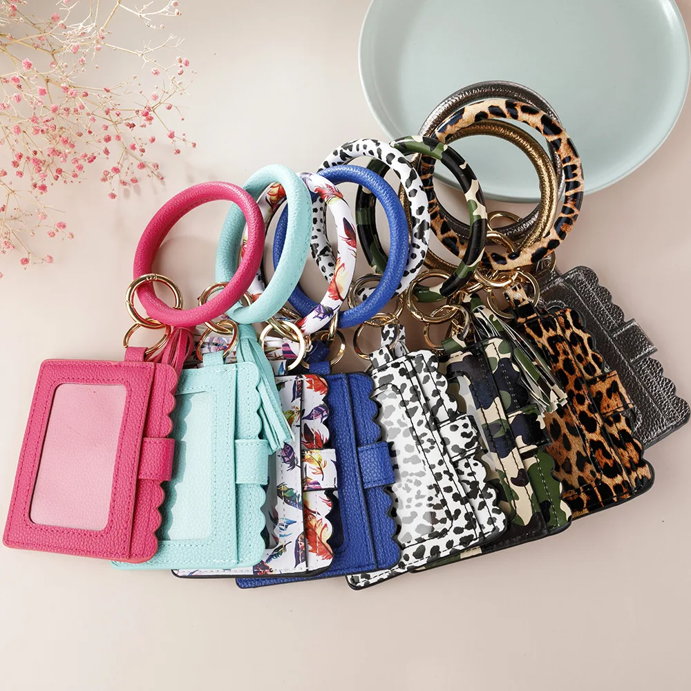 Leopard Print PU leather Wallet Fashion Women Bank Card Package Tassel Bracelet Key Chain Purse New Clutch Package