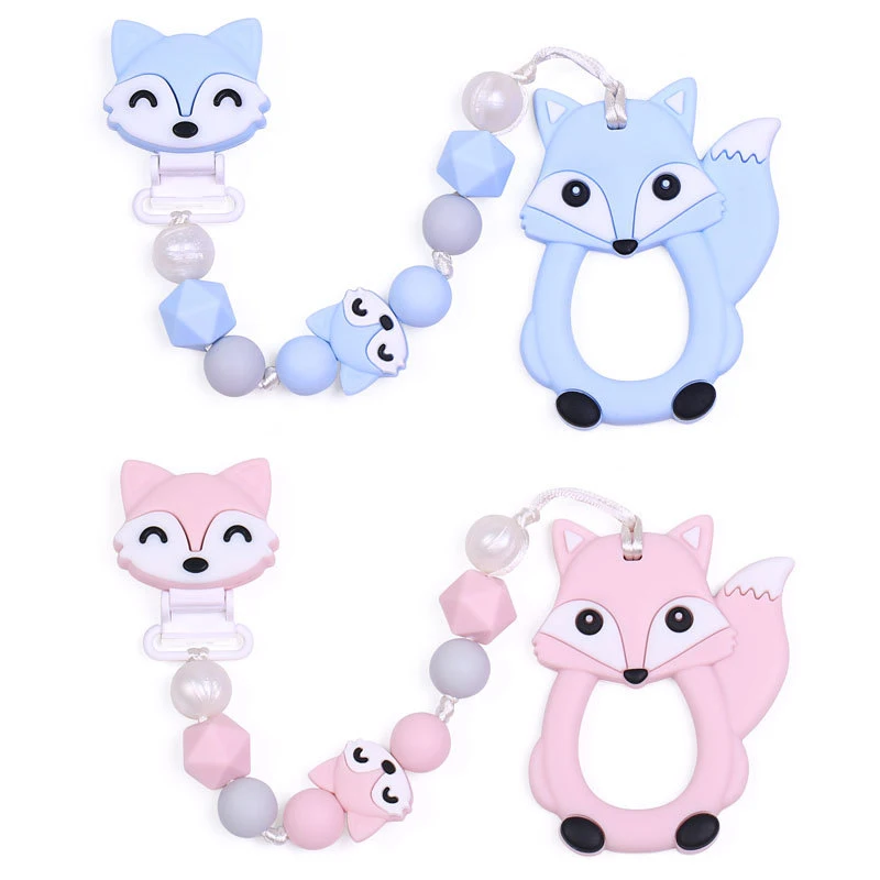 Anneau de dentition en Silicone en renard, 1 pièce, accessoires pour collier infantile, jouets à mâcher, perles en Silicone doux, anneau de