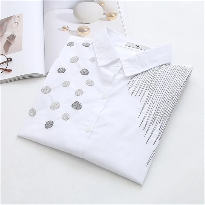 Women\'s Casual Blouse Of the New Autumn Plus Size In The Long Polka Dot Line Embroidered Shirt 2020