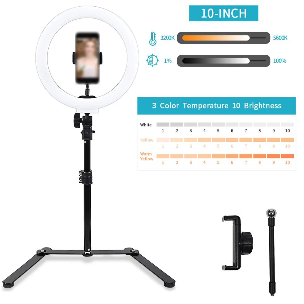 LED Selfie Ring Light 10 inch  26cm Photography Dimmable Makeup Lamp  Table Tripod for Youtube Video Phone Photo Studio