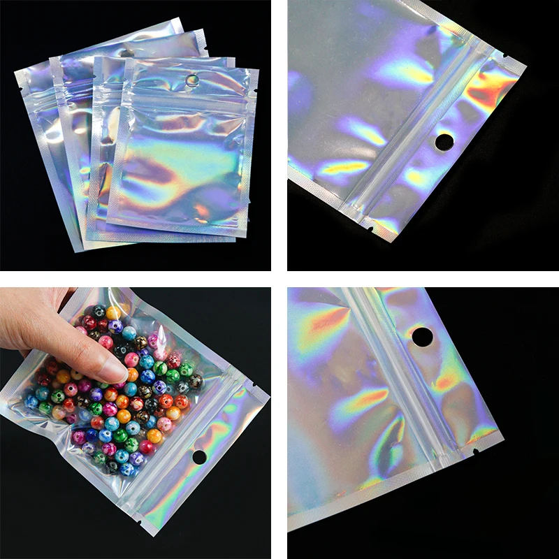 

10-20Pcs/Bag Zip Lock Aluminum Foil Bag Good Quality Resealable Translucent Laser Packaging Pack Pouches For Powder Jewelry