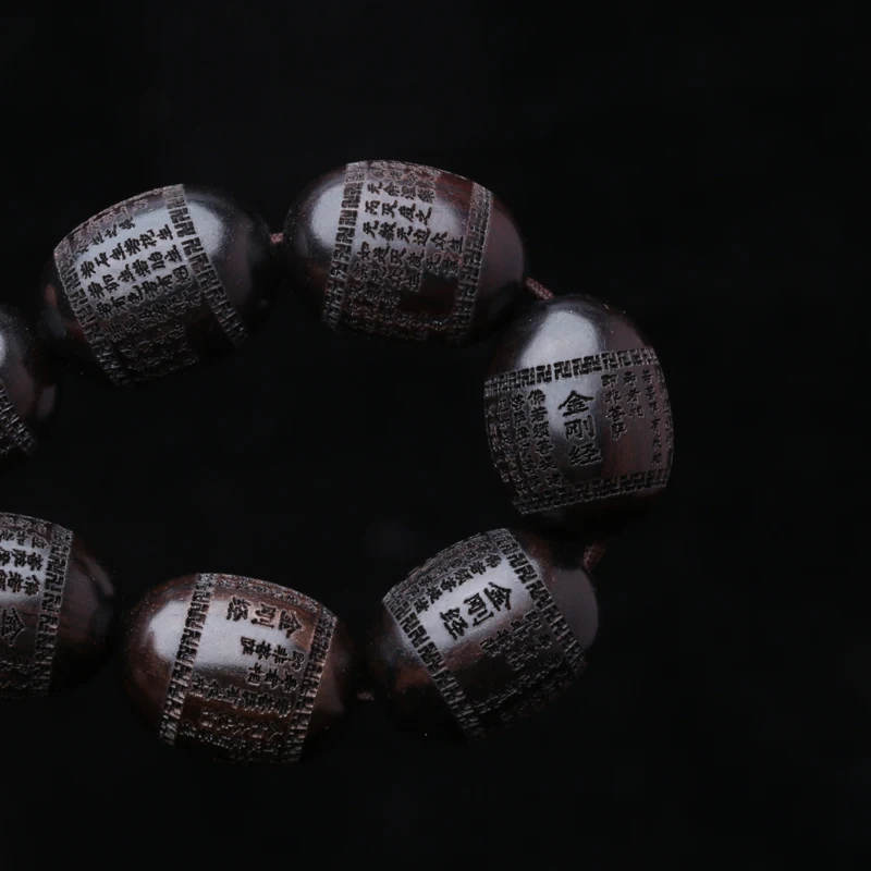 Natürliche Ebenholz Armband Olive Förmigen Schwarzen Holz Tibetischen Buddhistischen Perlen Sechs-Charakter Mantra Glück Armband – Detail 14