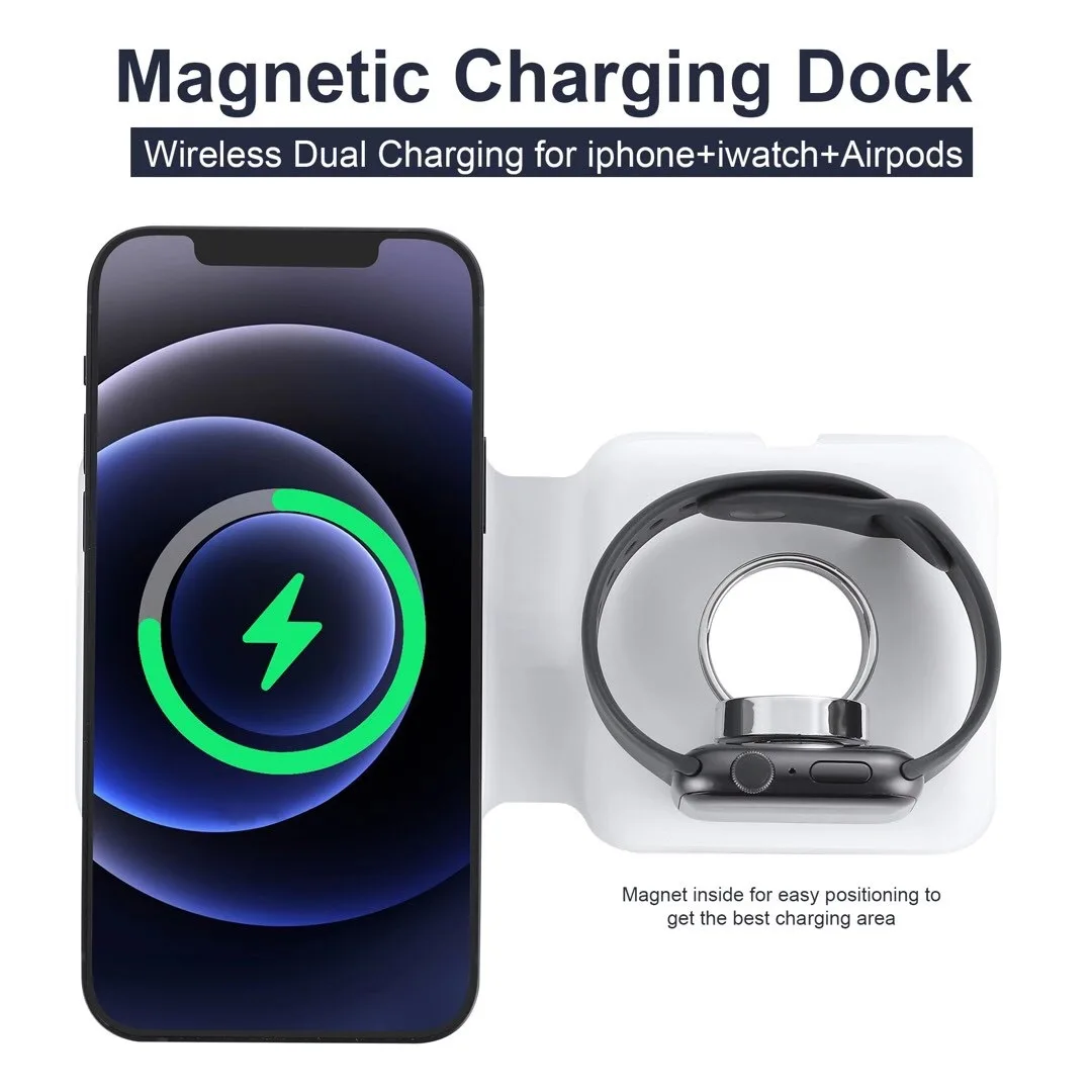 Mag safe Double Wireless Charger Pad for iPhone 13 12 Pro Max 11 XS Apple Watch 6 5 AirPods Pro Magnetic Fast Wireless Charging