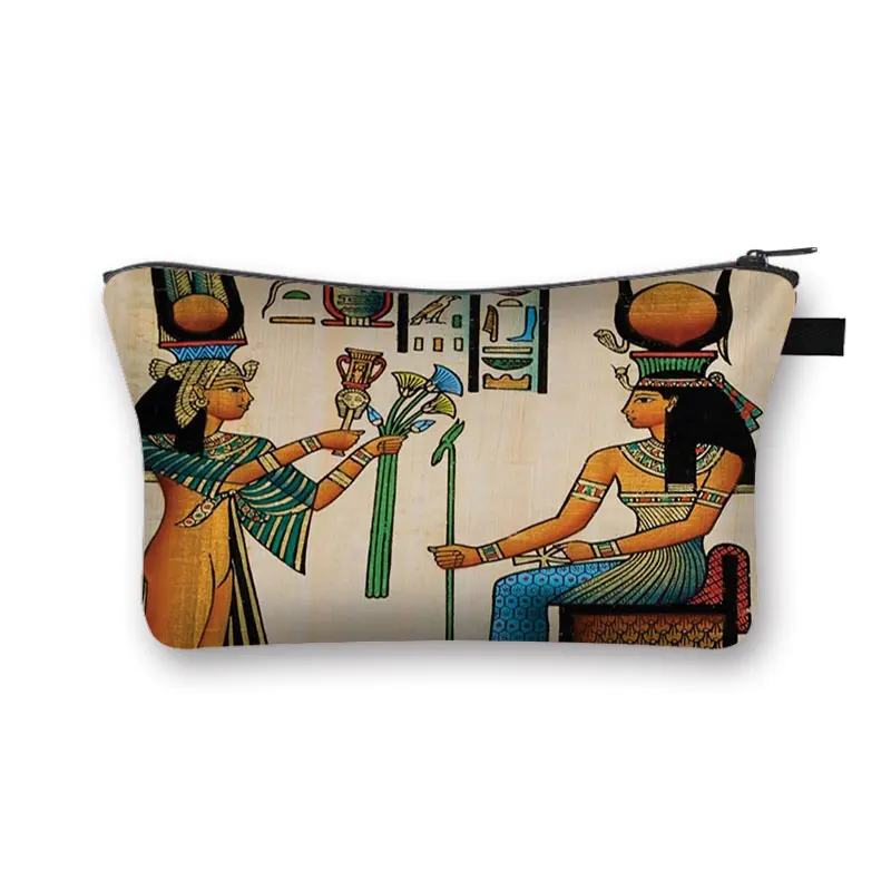 Egyptian Art Print Cosmetic Case Women Makeup Bags Egypt Pharaoh Anubis Toiletry Bag Small Handbag Lipstick Holder Cosmetic Bag