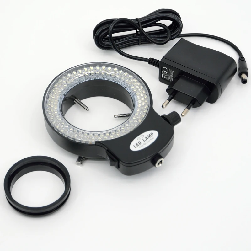 FYSCOPE regulowany 144 LED pierścieniowy oświetlacz lampa do przemysłowego mikroskopu stereo z adapterem lupy zasilania 110 V-240 V AC