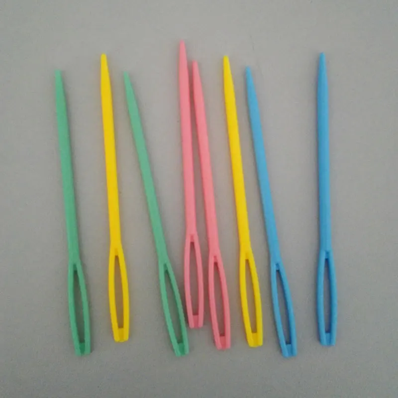 10 PCs Mixed At Random Color Plastic Knitting Needles Hand Sewing Crochet Hook Large Eye Needles DIY  Accessories 3mm,9*0.6cm