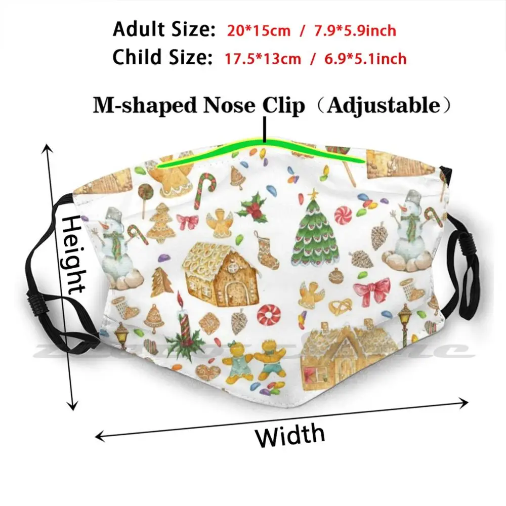 Christmas Card Mask Cloth Reusable Print Filter Washable Christmas Day New Year Holidays Winter Snow X Mas Pastry Cookie