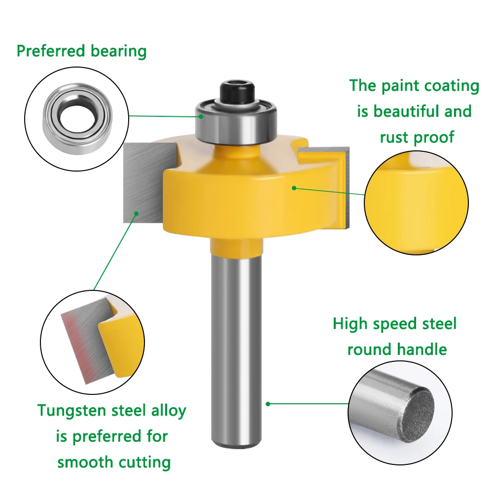 LAVIE-broca de enrutador Rabbet de 8mm con 6 rodamientos ajustables, cortador de fresado de espiga, brocas de carburo cementado para carpintería,