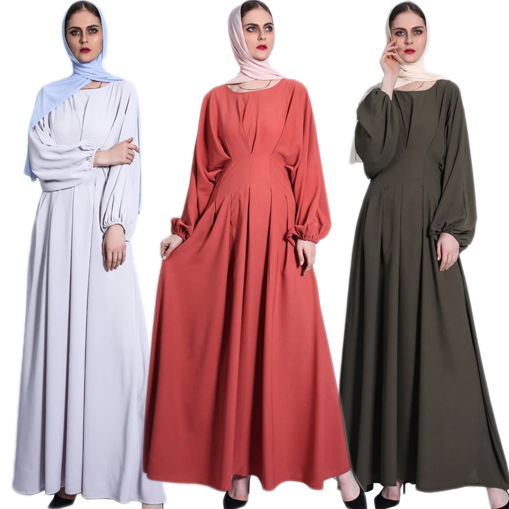 

Ramadan Islamic Solid Long Dress Women Long Sleeve Arabic Abaya Turkish Middle East Maxi Robe Muslim Ladies Party Dress Fashion