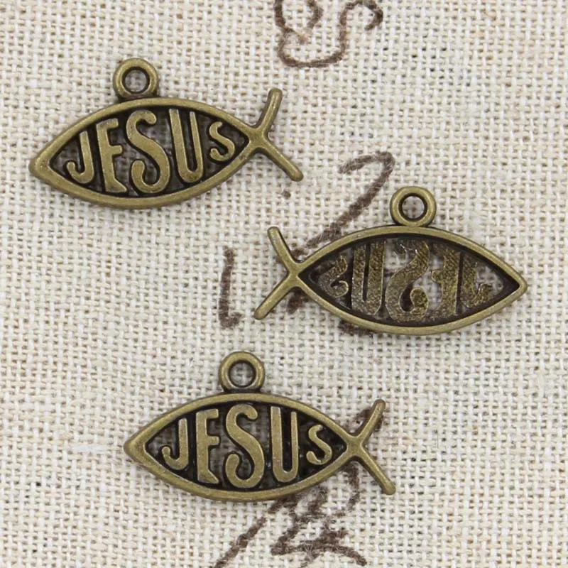 30pcs Charms Fish Jesus 25x14mm Antique Bronze Silver Color Pendants DIYCrafts Making Findings Handmade Tibetan Jewelry