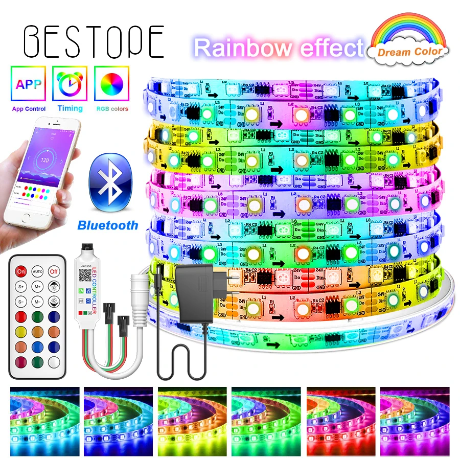 Bluetooth Dream RGB LED Strip DC 12V Led Light Individually Addressable Flexible Smart Lighting Ribbon Tape Controller Adapter