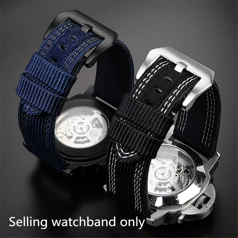 Canvas Watch band For Panerai pam00984 985 Sneaking 441 fat sea series Front Nylon Leather Wristband 24mm 26mm Watch strap Blue