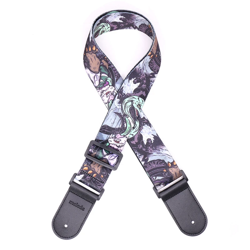 Nylon Guitar Strap for Acoustic Electric Guitar and Bass Multi-Color Guitar Belt Adjustable Skull Printing Straps