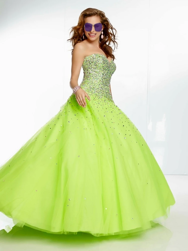 Fluorescerend Groen Jurken Crystal Party Prom Organza Baljurk Sweetheart Quinceanera Dress Formele Vrouwen Jurk