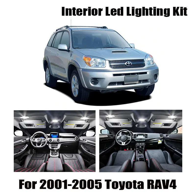 8 Bulbs White Canbus Interior LED Car Ceiling Light Kit Fit For Toyota RAV4 2001 2002 2003 2004 2005 Map Dome Cargo License Lamp