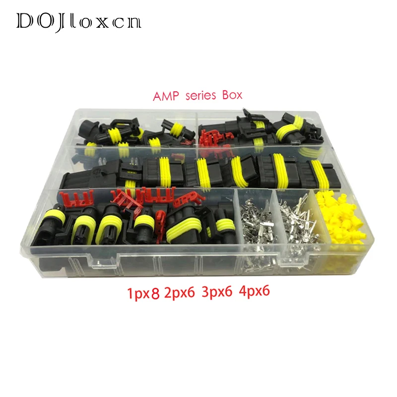 1 BOX 305 Pcs Superseal AMP Tyco Waterproof 12V Electrical Wire Male Female Black Connector Sets Kits with Crimp Terminal