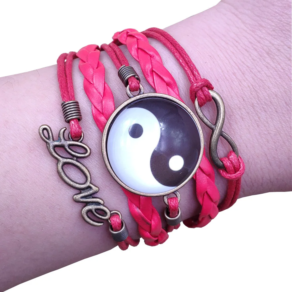 8 Styles Yin-Yang Tai Chi Multilayer Leather Bracelet Casual Antique Time Gem Female Men Women Party Birthday Gift AT233-240