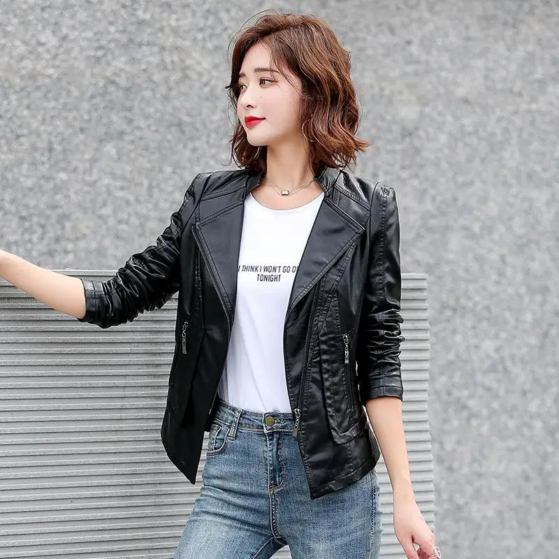 SWONCO PU Leather Coat Women Autumn Outwear 2020 Autumn Black Faux Leather Jacket Coats Women