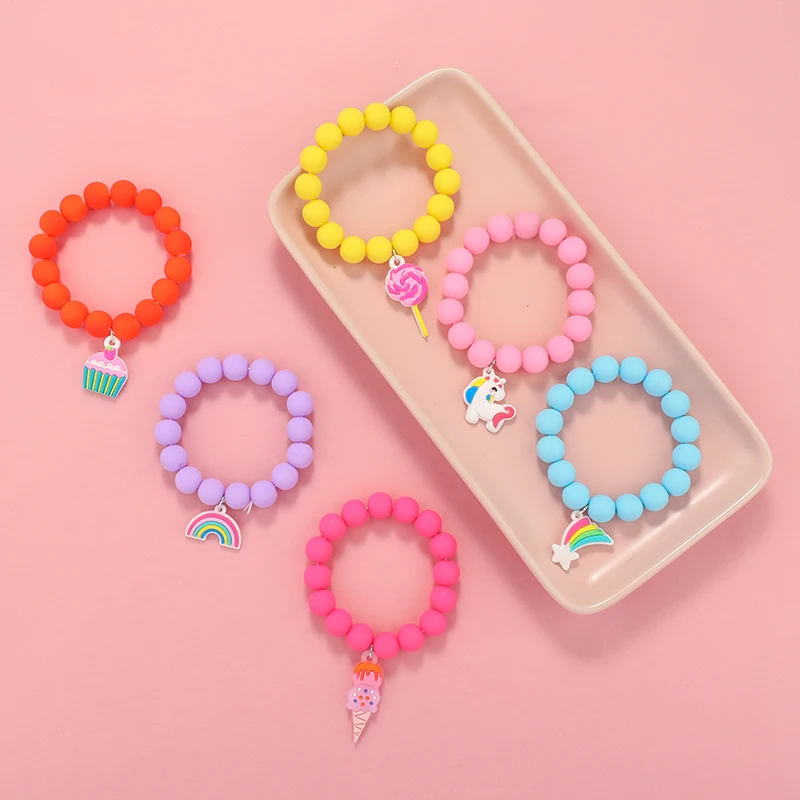 Baby Jewelry Bracelet for Girls Children Princess Pendants Bracelet Kids Charms Handmade Silicone Beads Bangles Cartoon Gifts