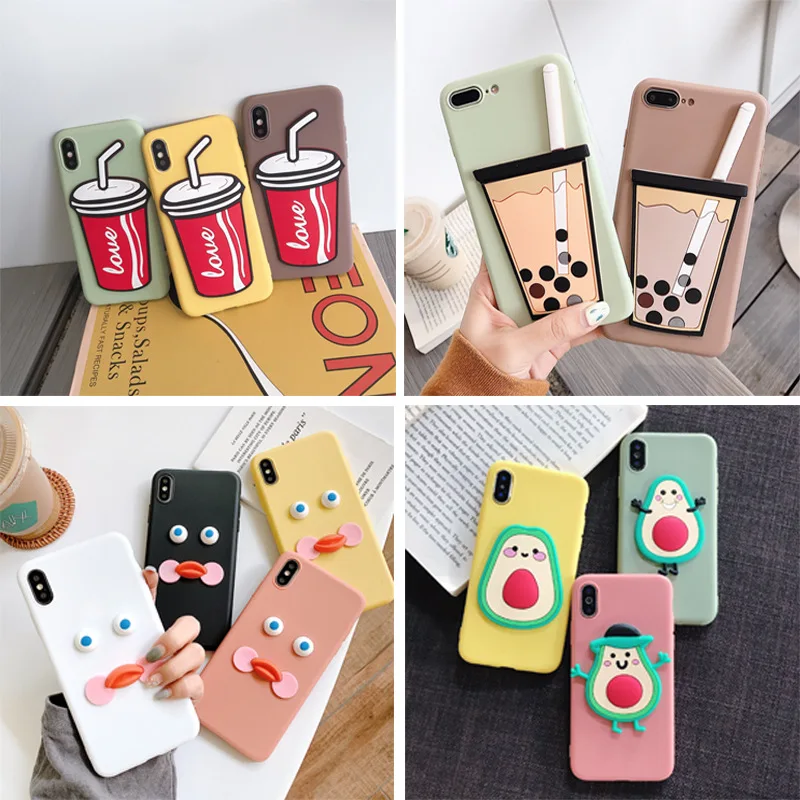 Cartoon 3D Avocado Case for Oneplus 9 Pro 8T 8 7T 7 6T 6 5 5T One Plus Nord Pearl Milk Cup Soft TPU Cover