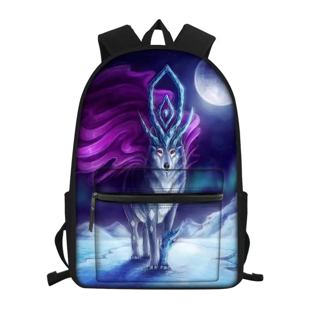 Fashion Children's School Canvas Backpack Fantasy Wolf Pattern Students Book Bags Cute Animal Prints Travel Backpacks